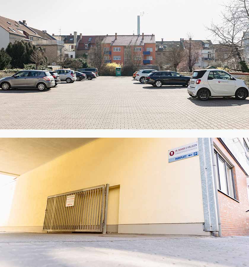 Kostenlose Parkplätze der Zahnarztpraxis Dr. Dunker & Kollegen in Mannheim-Neckarau